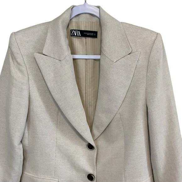 ZARA - Linen Blend Fitted Coat in Oatmeal - M - Spain - Picture 2 of 11